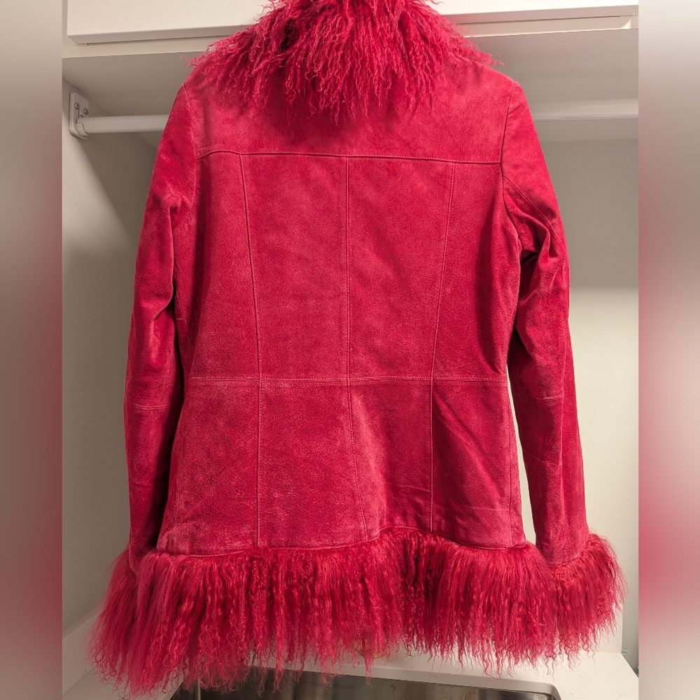 90s Danier Penny Lane Jacket - Pink Suede With Mongolian Wool Trim - Picture 7 of 13